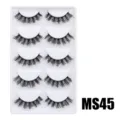 Flauschiges künstliches Wimpernset, dickes und voluminöses dramatisches Design, 5 Paar Variante. - Hauchzarter Flauschiger Stil (MS45) / 5 Paar Set