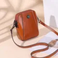 Bolso cruzado retro de cuero encerado para mujer, bolso de hombro vintage con doble cremallera. - Marrón Caramelo