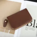 Tarjetero con cremallera de cuero genuino marrón y monedero compacto para mujer. - 11*2.5*7 cm / Marrón