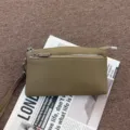 Genuine leather clutch bag detail, daily commute wristlet wallet, minimalist style. - Gray