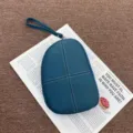 Bolso de pulsera de cuero genuino azul para mujer, monedero compacto y bolso diario. - 20*3*15 cm / Verde azulado