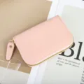 Tarjetero de cuero rosa monedero minimalista con cremallera cartera compacta elegante para mujer - 11*2.5*7 cm / Rosa