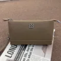 Genuine top layer leather women clutch wallet multifunction phone bag stylish casual khaki purse - Gray