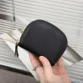 Genuine leather mini coin purse for women, black zipper card holder and small wallet detail view. - 10*2.5*8 cm / Black