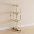 Schmaler rollbarer 4-Ebenen Aufbewahrungswagen in Beige mit Metallstangen für Küche Bad - Vier Ebenen [Feststehend]