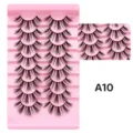 8 Paare künstliche Wimpern natürliche dicke Wimpern mit rosa Aufbewahrungstablett für Make-up - Dichter Stil (A10) / 8 Paare/Packung (Rosa Schale)