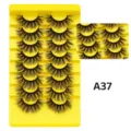 Flauschige künstliche Wimpern im Multipack mit gelber Ablageschale für perfektes Make-up. - Dichter Stil (A-37)