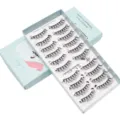 10 Paare Handgemachte Falsche Wimpern Natürliches Volumen Mischstile mit blauer Geschenkbox - Natürlicher Dicker Stil (W026)