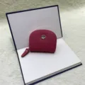Pink genuine leather mini coin purse card holder with cute metal flower zipper closure - Rose Red