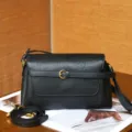 Echtes Leder Retro Umhängetasche für Damen, stilvolle Vintage Schultertasche mit Schnalle. - Schwarz