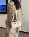 Genuine leather women's box bag fashion top-handle cosmetic bag casual crossbody shoulder bag. - Milk White