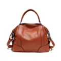 Genuine leather handbag for women, top handle shoulder crossbody tote bag brown. - Brown