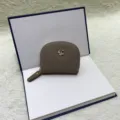 Genuine leather mini coin purse women card holder cute flower metal hardware casual small wallet - Light Gray