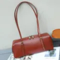 Brown leather shoulder bag baguette bag minimalist hobo bag for women chic accessory - 34*12*13 cm / Brown