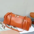 Genuine vegetable-tanned cowhide leather shoulder bag, elegant underarm baguette style for women. - 34*12*13 cm / Sunset Yellow
