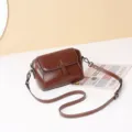 Retro brown oil-wax cowhide leather women shoulder bag fashionable shell crossbody bag. - Coffee