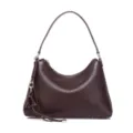 Borsa a spalla hobo in morbida pelle marrone scuro con zip e dettaglio nappina chic. - Caffè