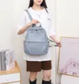 Genuine leather travel backpack for women, casual soft cowhide school bag with multi pockets. - 27*14*34cm / Light Blue