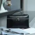 Black leather top handle box bag for women, minimalist luxury style designer handbag. - 20*8*12 cm / Black