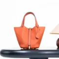 Orange leather bucket bag, classic top layer cowhide handbag, stylish daily fashion tote for women. - 18*13*13 cm / Emma Orange (Gold Buckle)