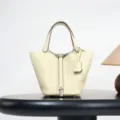 Classic genuine leather bucket handbag minimalist chic top handle casual tote bag for women - 18*13*13 cm / Milton Yellow with Silver Buckle