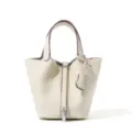 Premium genuine leather bucket bag chic top handle tote stylish crossbody purse for women - 18*13*13 cm / Chalk White with Silver Buckle