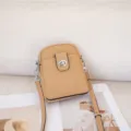 Bolso cruzado compacto de cuero genuino en marrón con elegante cierre de giro y correa. - 16*7*20cm / Albaricoque