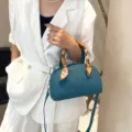 Bolso de bolos de cuero verde azulado con asa de pañuelo, bolso bandolera de piel de vaca para mujer. - 23*10*16 cm / Azul