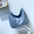 Bolso de hombro Hobo elegante de cuero genuino, bolso tote casual de gran capacidad para mujer. - Azul Lago