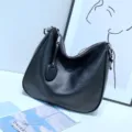 Genuine leather hobo shoulder bag casual slouchy crossbody tote purse for women daily use - Black