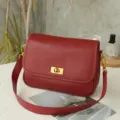 Vintage genuine leather shoulder bag for women, elegant retro cross-body bag with flap. - Angola Red