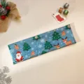 Christmas cartoon print wide headband in blue with cute santa pattern for holiday party. - Blue Reindeer Gingerbread