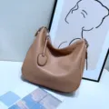 Casual brown top layer cowhide leather hobo shoulder bag, large capacity daily crossbody bag. - Milk Tea