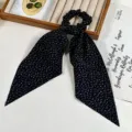 Black hair scrunchie with long ribbon, retro leopard pattern design, elegant hair accessory for women. - 1# Black Leopard
