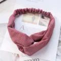 Diadema cruzada de pata de gallo roja vintage aro de pelo elástico ancho para mujeres chic - Rojo