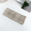 Beige rhinestone star knit wide headband, sweet cool style non-slip hair band. - Khaki