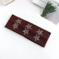 Y2K rhinestone star knitted wide headband retro sweet cool elastic hair band for women - Coffee