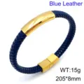 Herren königsblaues geflochtenes Lederarmband mit Titanstahl gebogener Platte und Magnetverschluss. - Silber
