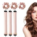 Heatless curling rod set with satin scrunchies pink hair styling tools for women - Pink 6-Piece Set