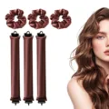 Heatless hair curler set with 3 satin curling rods and 3 scrunchies for effortless waves. - Brick Red 6-Piece Set
