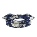 Bandeau floral bleu pour femme, serre-tête élastique avec nœud d'oreilles de lapin mignon. - Floral Bleu Marine