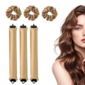 Heatless curling rod set with matching scrunchies satin silk wave hair rollers for long hair - Yellow (6-Piece)