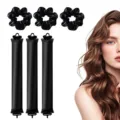 Heatless hair curler set with satin scrunchies 6pcs black heatless curling rod styling tool - Black 6-Piece Set