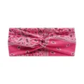 Pink paisley twist headband, elastic non-slip wide hair band for yoga, running, and sports workout. - Pink Paisley