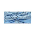 Light blue paisley knotted sports headband, elastic wide workout hair band for women. - Light Blue Paisley