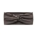 Brown zigzag patterned knotted sports headband, elastic wide hair band for yoga running - Coffee Stripe