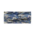 Blue floral print headband for women, stretchy boho yoga hair band for workout and running. - Blue Floral