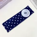 Blue polka dot headband with large white button, stylish stretchy hair accessory for women daily wear. - 2# Navy Blue