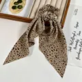 Retro leopard print hair scrunchie with long ribbon tails, stylish hair accessory for women. - 3# Khaki Leopard Print