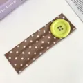 Brown polka dot hairband with large yellow button, elastic cute dopamine hair accessory. - Light Coffee